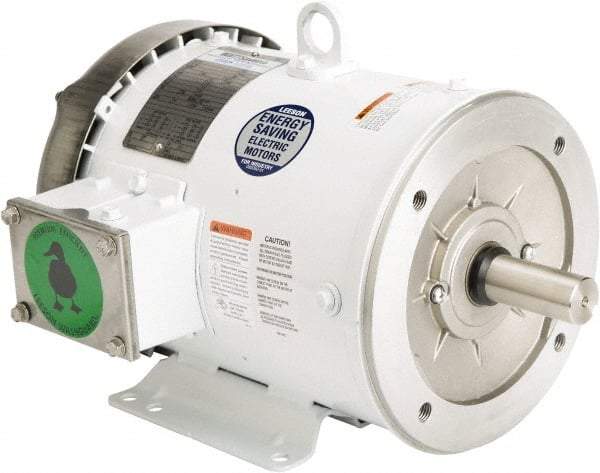 Leeson - 3 Max hp, 1,800 Max RPM, Premium Efficient Electric AC DC Motor - 230/460 V Input, Three Phase, 182TC Frame, C-Face with Base Mount, TEFC Enclosure - Caliber Tooling