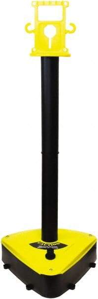 PRO-SAFE - 46-1/2" High, 3" Pole Diam, Warning Post - 55-1/4" Base Diam, Triangle Plastic Base, Black & Yellow Plastic Post, For Outdoor Use - Caliber Tooling