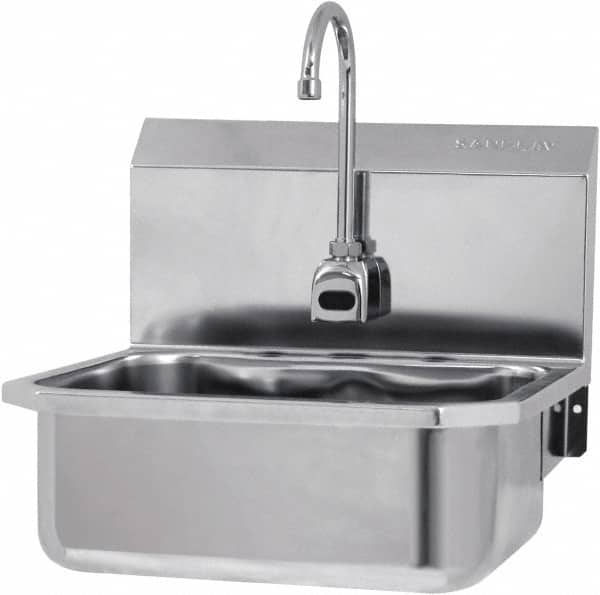 SANI-LAV - 17" Long x 14" Wide Inside, 1 Compartment, Grade 304 Stainless Steel Hands Free Hand Sink - 18 Gauge, 19" Long x 18" Wide x 21" High Outside, 7" Deep - Caliber Tooling