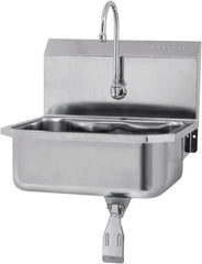 SANI-LAV - 17" Long x 14" Wide Inside, 1 Compartment, Grade 304 Stainless Steel Hands Free Hand Sink - 18 Gauge, 19" Long x 18" Wide x 21" High Outside, 7" Deep - Caliber Tooling