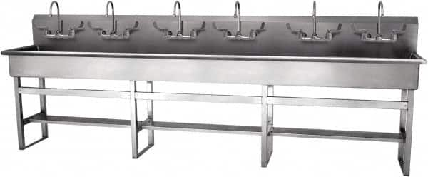 SANI-LAV - 117" Long x 16-1/2" Wide Inside, 1 Compartment, Grade 304 Stainless Steel Hand Sink-Pedestal Mount - 16 Gauge, 120" Long x 20" Wide x 45" High Outside, 8" Deep - Caliber Tooling