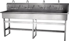 SANI-LAV - 77" Long x 16-1/2" Wide Inside, 1 Compartment, Grade 304 Stainless Steel Hand Sink-Pedestal Mount - 16 Gauge, 80" Long x 20" Wide x 45" High Outside, 8" Deep - Caliber Tooling