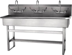 SANI-LAV - 57" Long x 16-1/2" Wide Inside, 1 Compartment, Grade 304 Stainless Steel Hand Sink-Pedestal Mount - 16 Gauge, 60" Long x 20" Wide x 45" High Outside, 8" Deep - Caliber Tooling