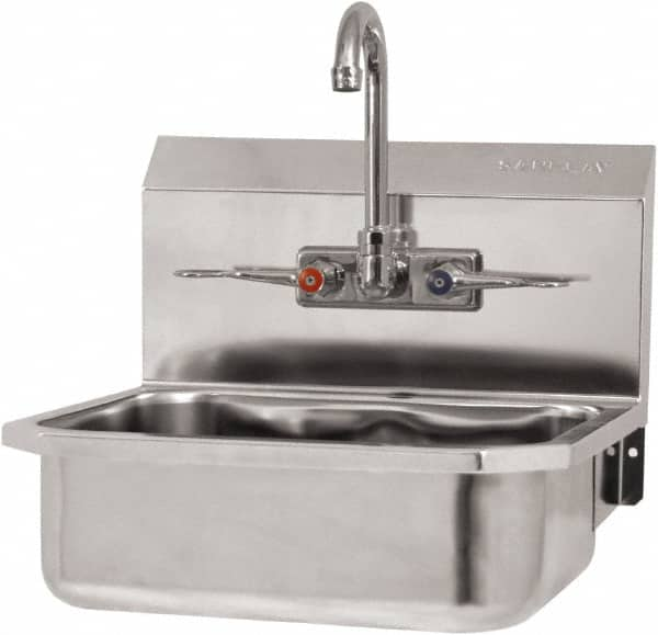 SANI-LAV - 14" Long x 11" Wide Inside, 1 Compartment, Grade 304 Stainless Steel Hand Sink-Wall Mount - 18 Gauge, 16" Long x 15-1/4" Wide x 22-3/4" High Outside, 5" Deep - Caliber Tooling