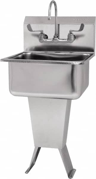 SANI-LAV - 19" Long x 16" Wide Inside, 1 Compartment, Grade 304 Stainless Steel Hand Sink-Pedestal Mount - 18 Gauge, 21" Long x 20" Wide x 46" High Outside, 10" Deep - Caliber Tooling