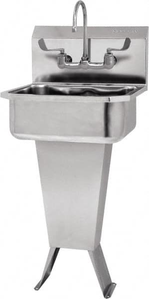 SANI-LAV - 17" Long x 14" Wide Inside, 1 Compartment, Grade 304 Stainless Steel Hand Sink-Pedestal Mount - 18 Gauge, 19" Long x 18" Wide x 46" High Outside, 7" Deep - Caliber Tooling