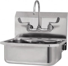 SANI-LAV - 17" Long x 14" Wide Inside, 1 Compartment, Grade 304 Stainless Steel Hand Sink-Wall Mount - 18 Gauge, 19" Long x 18" Wide x 21" High Outside, 7" Deep - Caliber Tooling