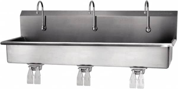 SANI-LAV - 57" Long x 16-1/2" Wide Inside, 1 Compartment, Grade 304 Stainless Steel Hands Free Hand Sink - 16 Gauge, 60" Long x 20" Wide x 18" High Outside, 8" Deep - Caliber Tooling