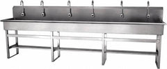 SANI-LAV - 117" Long x 16-1/2" Wide Inside, 1 Compartment, Grade 304 Stainless Steel Hands Free Hand Sink - 16 Gauge, 120" Long x 20" Wide x 45" High Outside, 8" Deep - Caliber Tooling