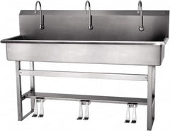 SANI-LAV - 57" Long x 16-1/2" Wide Inside, 1 Compartment, Grade 304 Stainless Steel Hands Free Hand Sink - 16 Gauge, 60" Long x 20" Wide x 45" High Outside, 8" Deep - Caliber Tooling