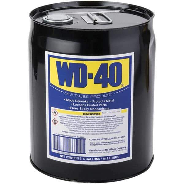 WD-40 - 5 Gal Pail Multi-Use Product - Bulk, Liquid, Stop Squeaks, Removes & Protects, Loosens Rusted Parts, Free Sticky Mechanisms, Drives Out Moisture - Caliber Tooling