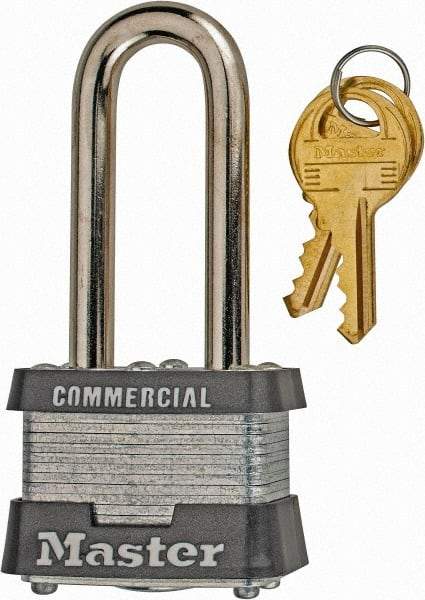 Master Lock - 2" Shackle Clearance, Keyed Alike Laminated Steel Padlock - 9/32" Shackle Diam, Laminated Steel - Caliber Tooling