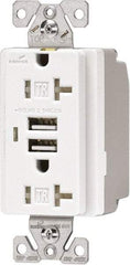 Cooper Wiring Devices - 2 USB Port, 2 Receptacle, 125 VAC, 5 VDC USB Receptacle - 5-15R NEMA Configuration, 20 Amp, Ivory, 2.1 Amp Charging Power, Automatic Grounding, Screw Mount - Caliber Tooling