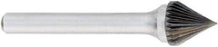 OSG - 1/4" Cut Diam, 1/4" Shank Diam, Cone Head Fluted Cut Burr - Carbide, Point End, 2" OAL - Caliber Tooling