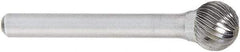 OSG - 3/16" Cut Diam, 1/4" Shank Diam, Ball Head Fluted Cut Burr - Carbide, 3/16" LOC, 2" OAL - Caliber Tooling