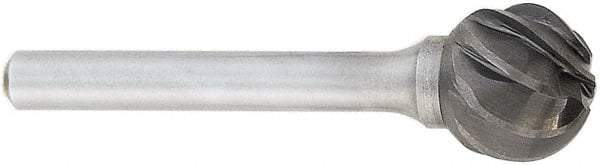 OSG - 12mm Cut Diam, 6mm Shank Diam, Ball Head Fluted Cut Burr - Carbide, 50mm OAL - Caliber Tooling