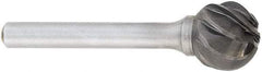 OSG - 1/4" Cut Diam, 1/4" Shank Diam, Ball Head Fluted Cut Burr - Carbide, 1/4" LOC, 2" OAL - Caliber Tooling