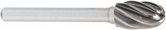 OSG - 3/8" Cut Diam, 1/4" Shank Diam, Oval Head Fluted Cut Burr - Carbide, Radius End, 5/8" LOC, 2" OAL - Caliber Tooling