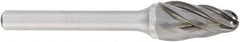 OSG - 1/2" Cut Diam, 1/4" Shank Diam, Tree with Radius Head Fluted Cut Burr - Carbide, Radius End, 1" LOC, 2" OAL - Caliber Tooling