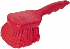 PRO-SOURCE - 1-3/4" Bristle Length, Plastic Utility Scrub Brush - 4-1/2" Long x 3-3/4" Wide Head, 8-1/2" OAL, Short Handle, Red, Foam Block - Caliber Tooling