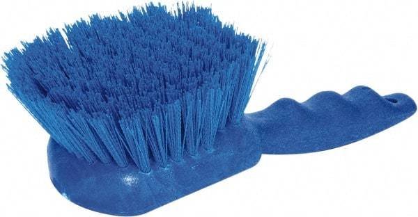 PRO-SOURCE - 1-3/4" Bristle Length, Plastic Utility Scrub Brush - 4-1/2" Long x 3-3/4" Wide Head, 8-1/2" OAL, Short Handle, Blue, Foam Block - Caliber Tooling