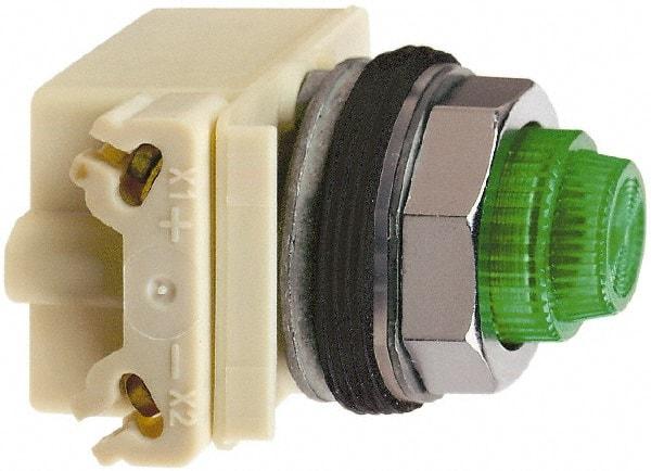 Schneider Electric - 240 VAC Green Lens Incandescent Pilot Light - Round Lens, Screw Clamp Connector - Caliber Tooling