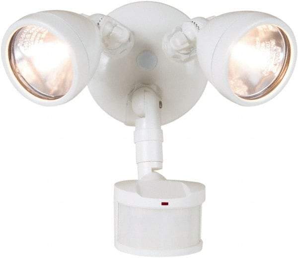 Cooper Lighting - 2 Head, 70 Ft. Detection, 270° Angle, Halogen Lamp Motion Sensing Light Fixture - 120 Volt, 200 Watt, Metal White Housing, Wall, Eave Mounted - Caliber Tooling