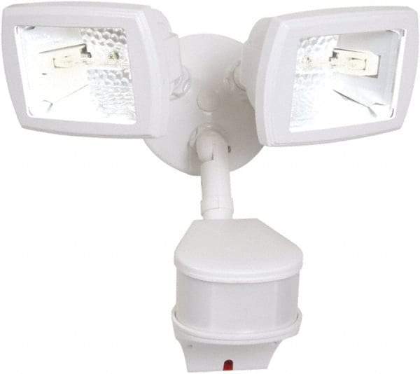 Cooper Lighting - 2 Head, 90 Ft. Detection, 270° Angle, Halogen Lamp Motion Sensing Light Fixture - 120 Volt, 200 Watt, Metal White Housing, Wall, Eave Mounted - Caliber Tooling