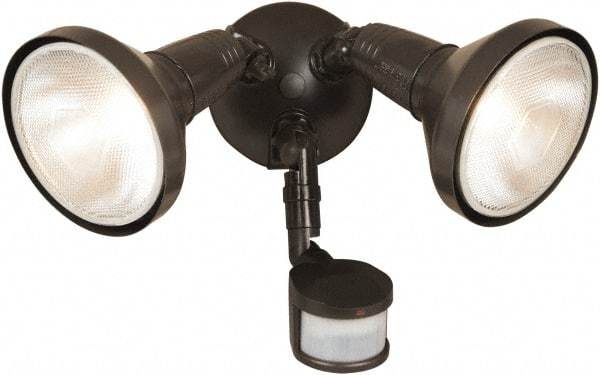 Cooper Lighting - 2 Head, 70 Ft. Detection, 180° Angle, PAR Lamp Motion Sensing Light Fixture - 120 Volt, 300 Watt, Metal Bronze Housing, Wall, Eave Mounted - Caliber Tooling