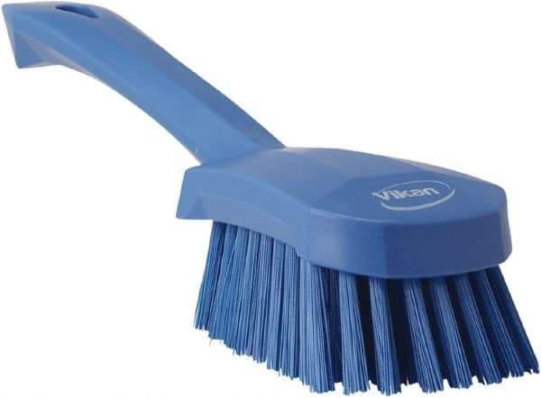 Vikan - 1.3" Bristle Length, Polyester Scrub Brush - 4-1/4" Long x 2-3/4" Wide Head, 10" OAL, Blue, Polypropylene Block - Caliber Tooling