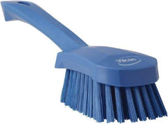 Vikan - 1.3" Bristle Length, Polyester Scrub Brush - 4-1/4" Long x 2-3/4" Wide Head, 10" OAL, Blue, Polypropylene Block - Caliber Tooling