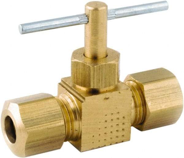 ANDERSON METALS - 3/8 x 3/8" Pipe, Inline Metal Seat Needle Valve - Brass Seal, Compression x Compression Ends, Lead Free Brass Valve, 150 Max psi - Caliber Tooling