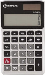 innovera - 12-Digit LCD 4 Function Handheld Calculator - 14mm Display Size, Silver & Black, Solar & Battery Powered - Caliber Tooling