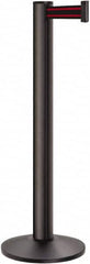 Lavi Industries - 40" High, 2-3/4" Pole Diam, Stanchion - 14" Base Diam, Dome Cast Iron Base, Black Aluminum Post, 13' x 2" Tape, Single Line Tape - Caliber Tooling