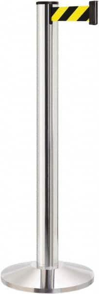 Lavi Industries - 40" High, 2-3/4" Pole Diam, Stanchion - 14" Base Diam, Dome Cast Iron Base, Polished Chrome (Color) Aluminum Post, 13' x 2" Tape, Single Line Tape - Caliber Tooling