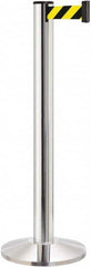 Lavi Industries - 40" High, 2-3/4" Pole Diam, Stanchion - 14" Base Diam, Dome Cast Iron Base, Polished Chrome (Color) Aluminum Post, 13' x 2" Tape, Single Line Tape - Caliber Tooling