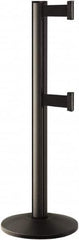 Lavi Industries - 40" High, 2-3/4" Pole Diam, Stanchion - 14" Base Diam, Dome Cast Iron Base, Black Aluminum Post, 7' x 2" Tape, Single Line Tape - Caliber Tooling