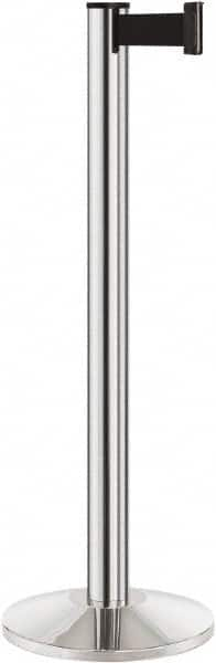 Lavi Industries - 40" High, 2-3/4" Pole Diam, Stanchion - 14" Base Diam, Dome Cast Iron Base, Polished Chrome (Color) Aluminum Post, 7' x 2" Tape, Single Line Tape - Caliber Tooling