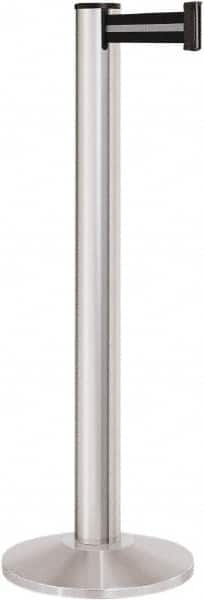 Lavi Industries - 40" High, 2-3/4" Pole Diam, Stanchion - 14" Base Diam, Dome Cast Iron Base, Satin Chrome (Color) Aluminum Post, 13' x 2" Tape, Single Line Tape - Caliber Tooling