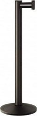 Lavi Industries - 40" High, 2-3/4" Pole Diam, Stanchion - 14" Base Diam, Dome Cast Iron Base, Black Aluminum Post, 7' x 2" Tape, Single Line Tape - Caliber Tooling