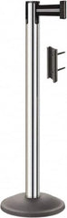 Lavi Industries - 38-1/2" High, 2-3/4" Pole Diam, Stanchion - 12-1/2" Base Diam, Round Steel Base, Polished Chrome (Color) Steel Post, 7' x 2" Tape, Single Line Tape - Caliber Tooling