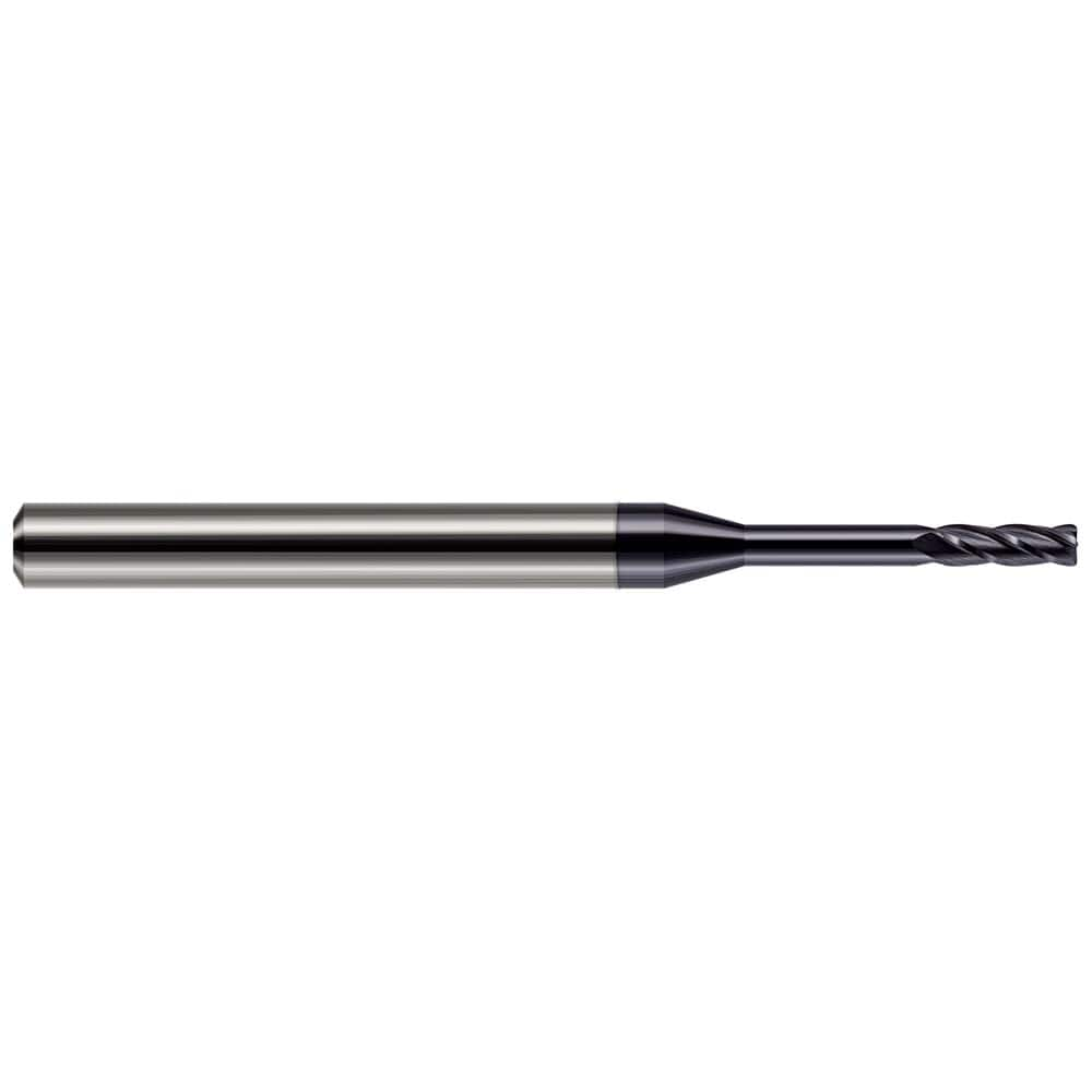 Corner Radius End Mill: 1/8″ Dia, 3/8″ LOC, 0.01″ Radius, 4 Flutes, Solid Carbide 2″ OAL, 1/8″ Shank Dia, 30 ° Helix, AlTiN Coated, Corner Radius End