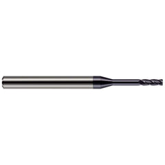 Corner Radius End Mill: 0.062″ Dia, 0.186″ LOC, 0.01″ Radius, 4 Flutes, Solid Carbide 1-1/2″ OAL, 1/8″ Shank Dia, 30 ° Helix, AlTiN Coated, Corner Radius End