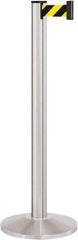 Lavi Industries - 40" High, 2-3/4" Pole Diam, Stanchion - 14" Base Diam, Dome Cast Iron Base, Satin Chrome (Color) Aluminum Post, 7' x 2" Tape, Single Line Tape - Caliber Tooling