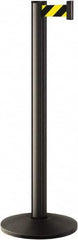 Lavi Industries - 40" High, 2-3/4" Pole Diam, Stanchion - 14" Base Diam, Dome Cast Iron Base, Black Aluminum Post, 7' x 2" Tape, Single Line Tape - Caliber Tooling