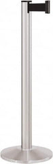 Lavi Industries - 40" High, 2-3/4" Pole Diam, Stanchion - 14" Base Diam, Dome Cast Iron Base, Satin Chrome (Color) Aluminum Post, 7' x 2" Tape, Single Line Tape - Caliber Tooling