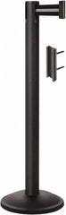 Lavi Industries - 38-1/2" High, 2-3/4" Pole Diam, Stanchion - 12-1/2" Base Diam, Round Steel Base, Black Steel Post, 7' x 2" Tape, Single Line Tape - Caliber Tooling