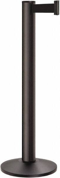 Lavi Industries - 40" High, 2-3/4" Pole Diam, Stanchion - 14" Base Diam, Dome Cast Iron Base, Black Aluminum Post, 7' x 2" Tape, Single Line Tape - Caliber Tooling