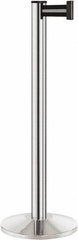 Lavi Industries - 40" High, 2-3/4" Pole Diam, Stanchion - 14" Base Diam, Dome Cast Iron Base, Polished Chrome (Color) Aluminum Post, 7' x 2" Tape, Single Line Tape - Caliber Tooling