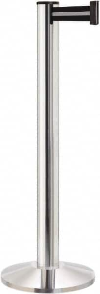 Lavi Industries - 40" High, 2-3/4" Pole Diam, Stanchion - 14" Base Diam, Dome Cast Iron Base, Polished Chrome (Color) Aluminum Post, 13' x 2" Tape, Single Line Tape - Caliber Tooling